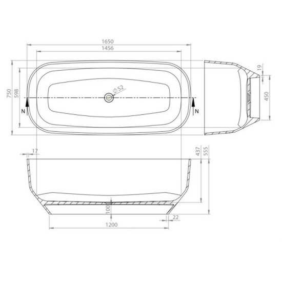 ხელოვნური ქვის აბაზანა CITIZEN SERPENS 165X75სმ BLACK/WHITEiMart.ge