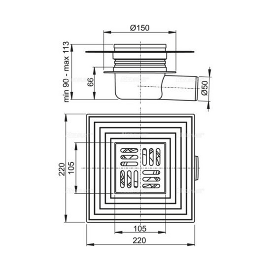 ტრაპი ALCAPLAST APV26C 105×105/50 მმiMart.ge