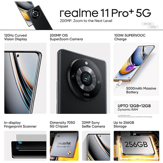 მობილური ტელეფონი REALME 11 PRO+ DUAL SIM 5G (6.7", 8/256 GB) GLOBAL VERSION BLACKiMart.ge