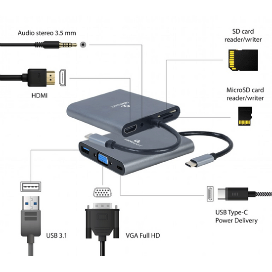 USB ადაპტერი GEMBIRD A-CM-COMBO6-01 6-IN-1 (15 CM)iMart.ge