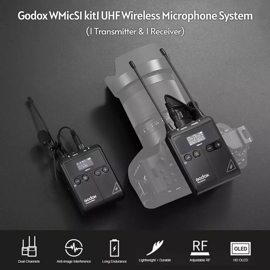 უსადენო მიკროფონი სისტემით GODOX WMICS1 KIT 2 UHF WIRELESS MICROPHONE SYSTEM BLACKiMart.ge