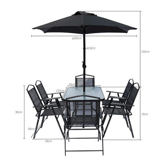 ბაღის ავეჯის ნაკრები მინის მაგიდითა და 6 სკამით + ქოლგა IM-BM-00180240iMart.ge