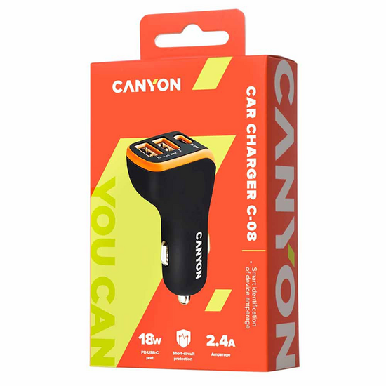 ავტომობილის USB დამტენი CANYON C-08/CNE-CCA08BO USB-A USB TYPE-CiMart.ge