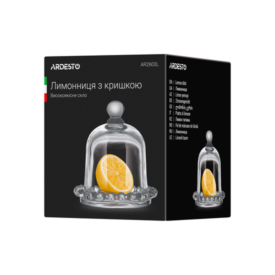 ლიმონის შესანახი კონტეინერი ARDESTO AR2603L LEMON DISH WITH LID, 9CM, GLASS, TRANSPARENTiMart.ge