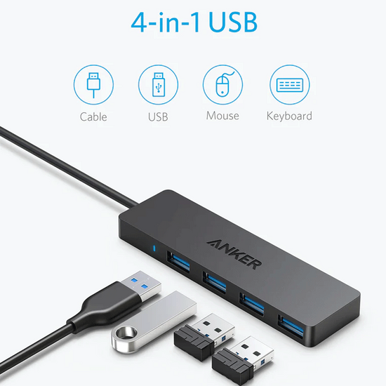 USB-A ჰაბი ANKER ULTRA SLIM A7516H14-5 (4-IN-1) BLACKiMart.ge
