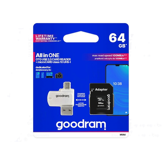 მეხსიერების ბარათი (ჩიპი) GOODRAM ALL IN ONE 64GB MICRO CARD CLASS 10 UHSiMart.ge