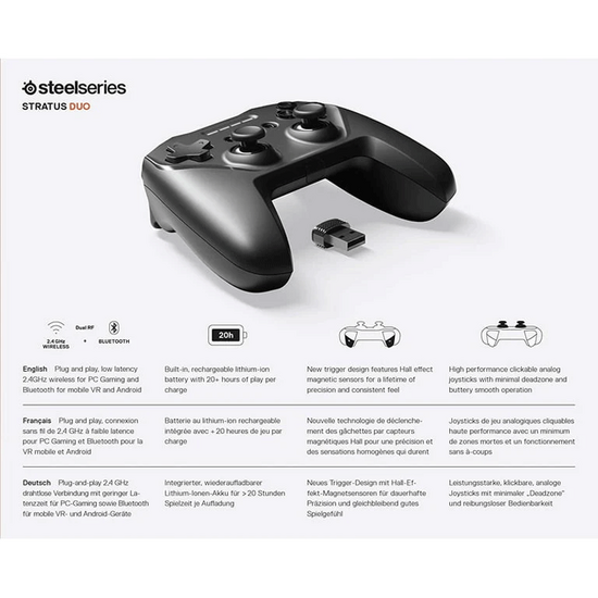 უსადენო ჯოისტიკი STEELSERIES STRATUS+ FOR ANDROID/CHROMEOS (69076_SS)iMart.ge