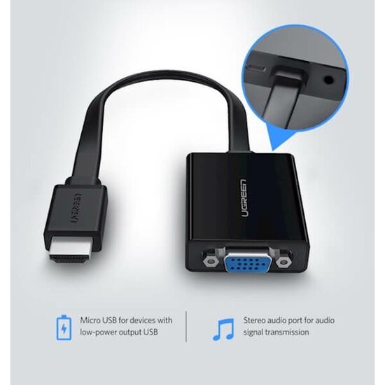 HDMI გადამყვანი UGREEN MM103 (40248) HDMI to VGA Converter 25cm (Black)iMart.ge