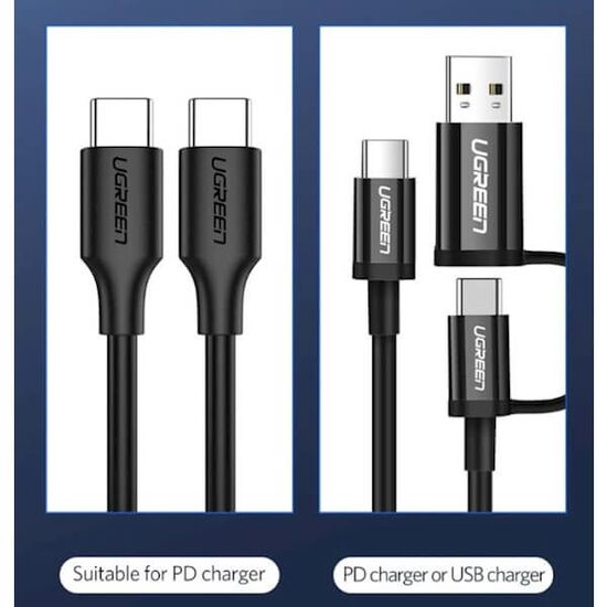 USB კაბელი UGREEN US286 (50997) TYPE C TO TYPE  C USB-C TO USB-C 2.0 DATA CABLE 3A 1MiMart.ge