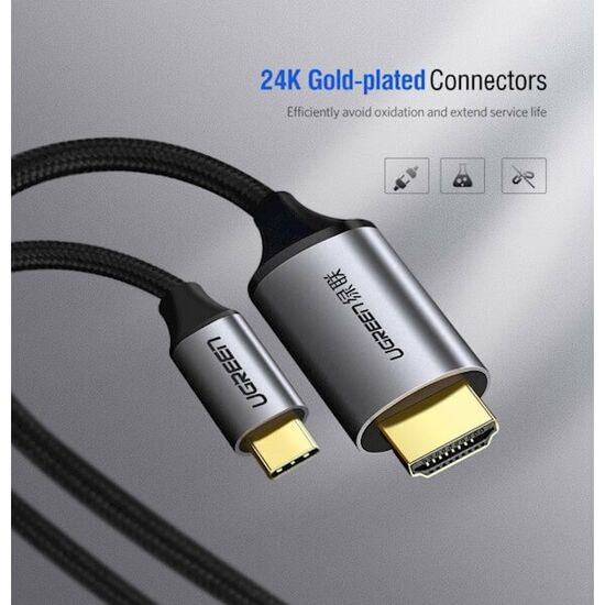 HDMI კაბელი UGREEN MM142 (50570) USB C HDMI CABLE TYPE C TO HDMI 1.5M Thunderbolt 3 for MacBook Samsung Galaxy S9 / S8 Huawei Mate 10 Pro P20 USB-C HDMI Adapter  Type C to HDMI Cable  1.5MiMart.ge
