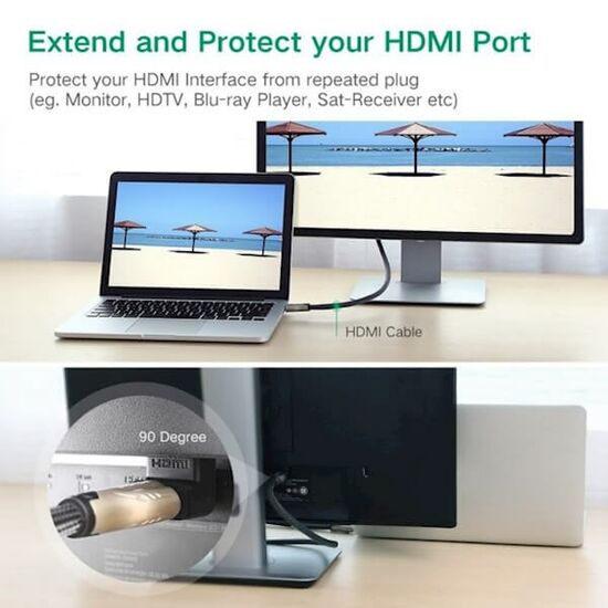 კუთხის HDMI ადაპტერი UGREEN HD112 (20109) HDMI Male to Female Adapter DowniMart.ge
