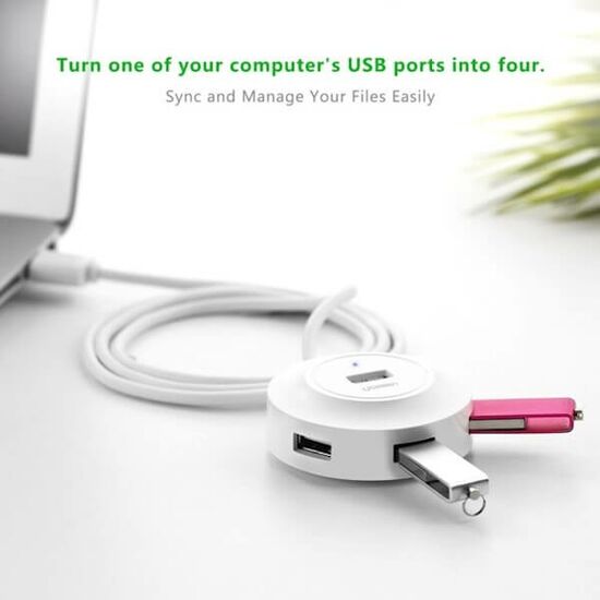 USB ჰაბი UGREEN CR106 (20270) USB 2.0 4 PORTS HUB 1M WHITEiMart.ge