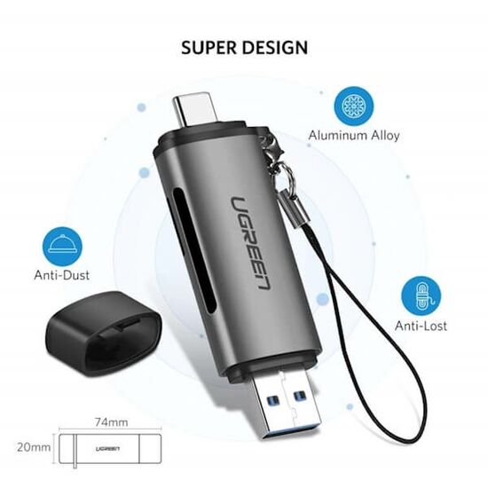 ბარათების წამკითხველი UGREEN  50706 Card Reader USB 3.0 SD/Micro SD TF OTG Card Adapter for Laptop USB 3.0 Type-CiMart.ge