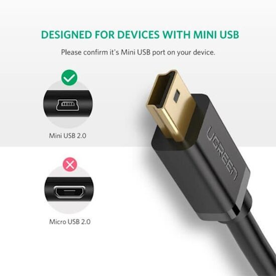 USB კაბელი UGREEN US132 (10386) USB 2.0 A Male to Mini 5 Pin Male Cable 3m (Black)iMart.ge