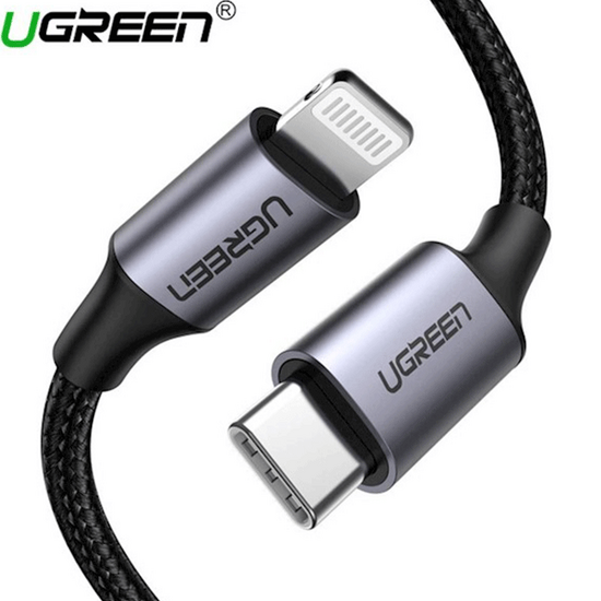 კაბელი UGREEN US304 (60759) USB-C to Lightning M/M Cable Aluminum Shell Braided for iPhone X/XS/XR/XS Max/ 8/Plus and More, 3FT 1m (Black)iMart.ge