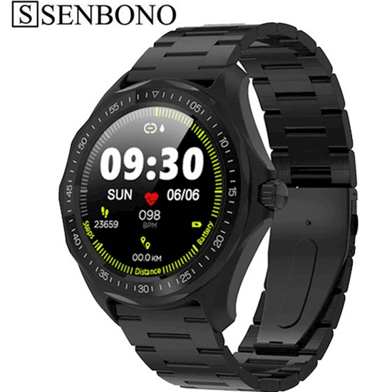 სმარტ საათი SENBONO S09 black steel 3 zhu IP68 Waterproof Smart Watch Heart Rate Blood Pressure Monitor GPS MapiMart.ge