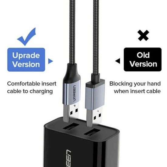 USB კაბელი UGREEN US290 (60146) USB 2.0 A to MICRO CABLE NICKEL PLATING ALUMINUM BRAID 1M BLACKiMart.ge