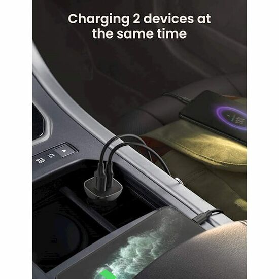 მანქანის USB დამტენი UGREEN CD130 (30780) DUAL USB CAR CHARGER 18W TYPE-C PD CAR CHARGING FOR IPHONEiMart.ge