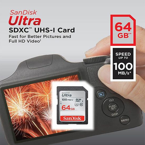 მეხსიერების ბარათი SANDISK 64GB SDXC C10 UHS-I R100MB/s ULTRAiMart.ge