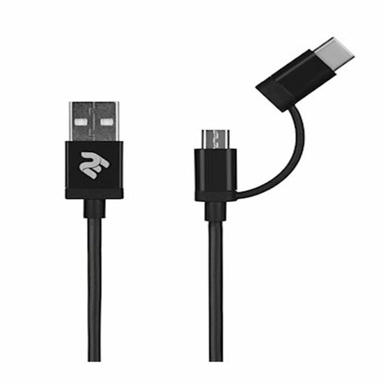 USB კაბელი CABLE 2E USB TO MICRO+ TYPE C, 5V/2.4A, BLACK ,1 MiMart.ge