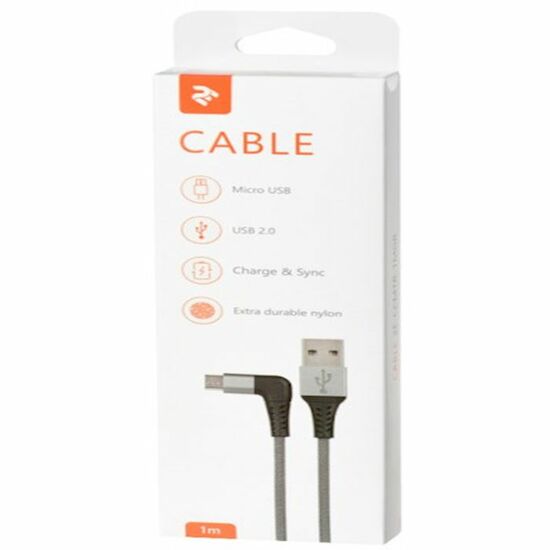 USB კაბელი CABLE 2E USB 2.0 TO MICRO  USB RIGHT ANGLE ROUND FABRIC , 1 MiMart.ge