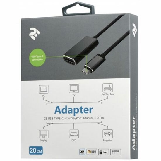 ადაპტერი 2E ADAPTER  USB-C TO DISPLAYPORT, ALUMINUM CASING, 0.2MiMart.ge