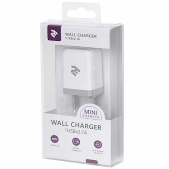 დამტენი 2E WALL CHARGE USB WALL CHARGER USB:DC5V/2.1A, WHITEiMart.ge
