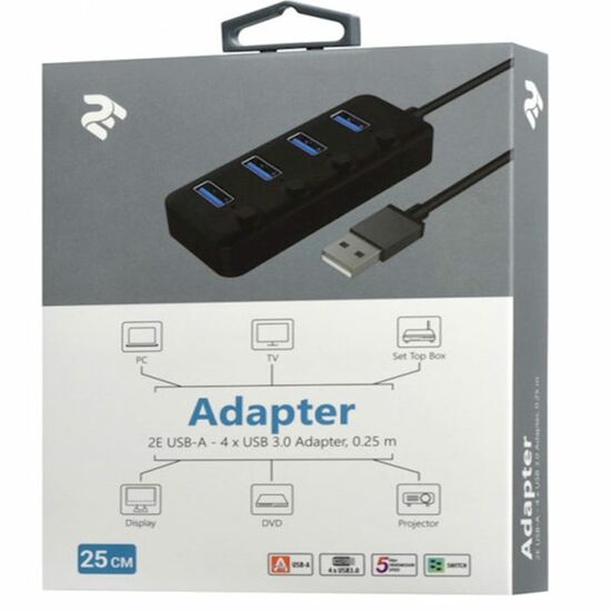 USB ჰაბი 2E ADEPTER USB-A TO 4*USB3.0 HUB WITH SWITCH , 0.25 MiMart.ge
