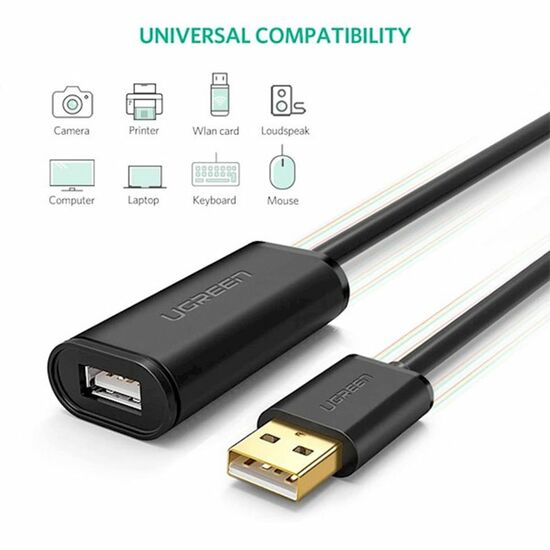 USB დამაგრძელებელი UGREEN (10321) USB MALE  TO USB FEMALE ACTIVE EXTENSION CABLE WITH CHIPSET 10m (BLACK)iMart.ge