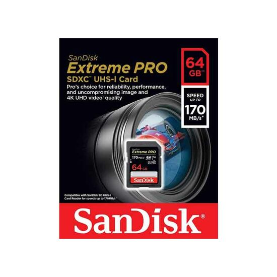 მეხსიერების ბარათი SANDISK FLASH CARD/EXTREME PRO SDXC Card 64GB - 170MB/s V30 UHS-I U3 (SDSDXXY-064G-GN4IN)iMart.ge