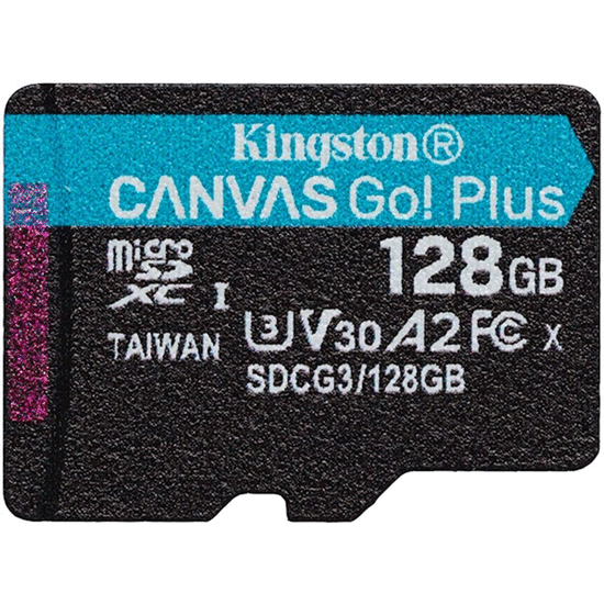 მეხსიერების ბარათი KINGSTON 128GB MICRO SDXC C10 UHS-I U3 A2 R170/W90MB/S CANVAS GO PLUiMart.ge